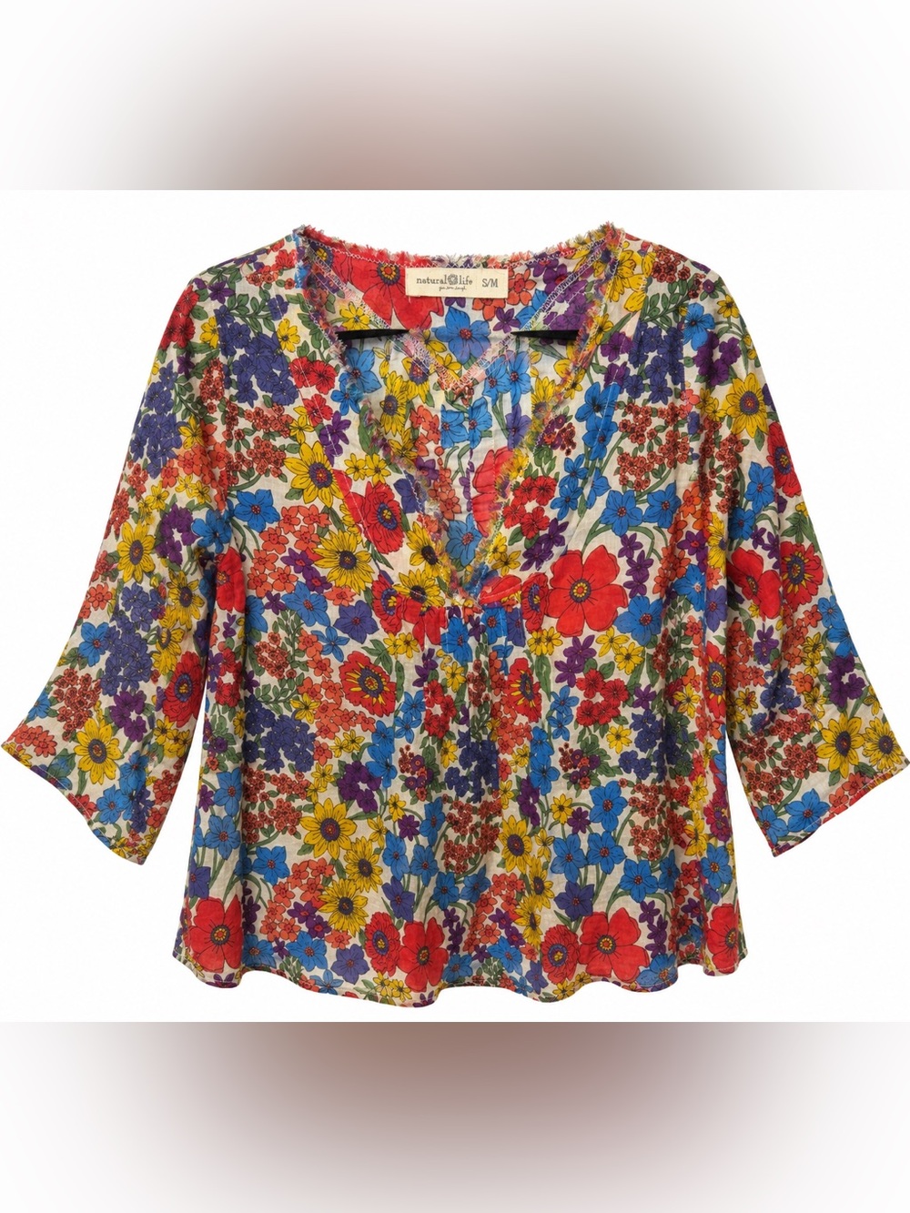 Natural Life 100% Cotton Oversized Floral Tunic size S/M Vibrant Colors